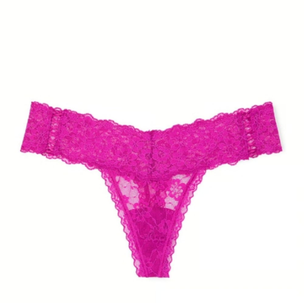 VS The Lacie Lace-Up Lace Thong Panty Outrageous Pink NWT NIP